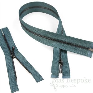 Tiny Teeth (#1) Gunmetal & Mineral Blue Zipper, Bias Bespoke Brand