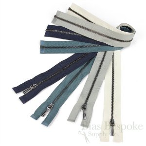 Tiny Teeth (#1) Gunmetal & Mineral Blue Zipper, Bias Bespoke Brand