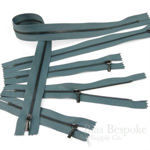 Tiny Teeth (#1) Gunmetal & Mineral Blue Zipper, Bias Bespoke Brand
