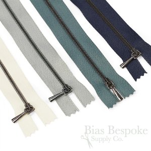 Tiny Teeth (#1) Gunmetal & Mineral Blue Zipper, Bias Bespoke Brand
