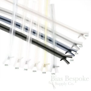 8" Transparent Invisible Zippers, Size #3, Bias Bespoke Brand