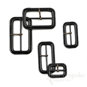 PELL Black Leather Buckles with Antique Brass Pins, Made in Italy